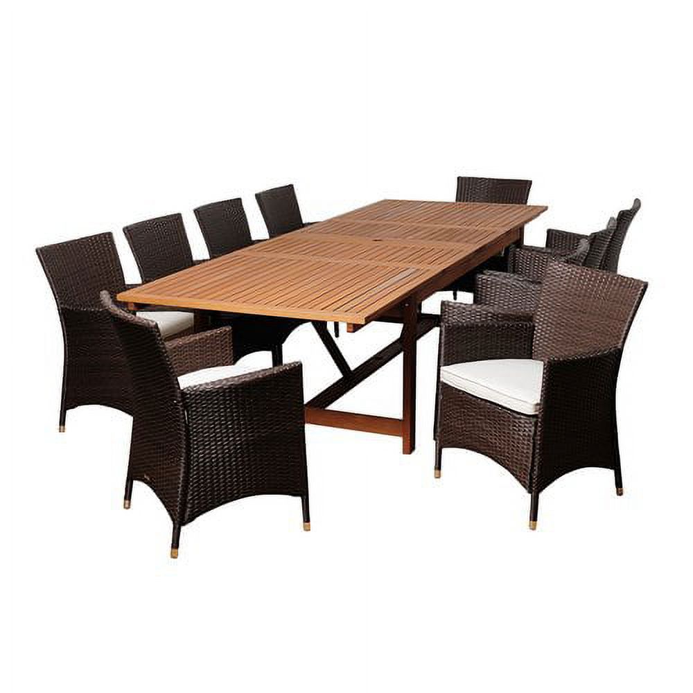 August 11-Piece Eucalyptus Extendable Patio Dining Set, Off-White Cushions - image 4 of 7