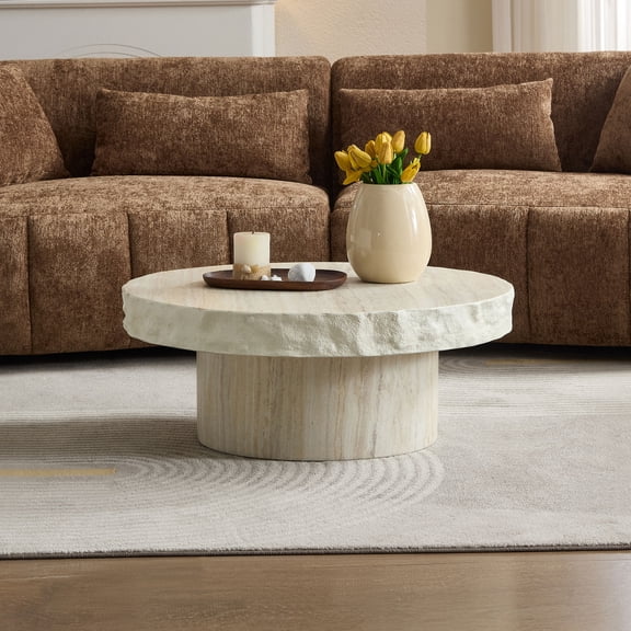 Kevinplus 32 Inch Faux MARS Textural Patterns Coffee Tables for Living Room, Apartment, No Need Assembly, Beige