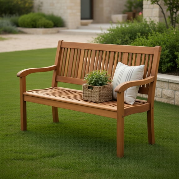 Yardi Yard Two Person Solid Wood Garden Bench with Curved Backrest and Wide Armrest, Patio Park Garden Bench Outdoor Wood Benches with backrest and armrests,for Lawn,Porch,Backyard,Balcony