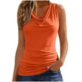 thumbnail image 1 of FAVIPT Womens Ruched Cowl Neck Tank Tops Sleeveless Ruched Going Out Shirts Office Casual Trendy Summer Tees Orange,XXXL, 1 of 8