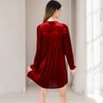 thumbnail image 5 of Women's Velvet Dress with V-Neck and Long Sleeves - Medium, Burgundy, 5 of 7