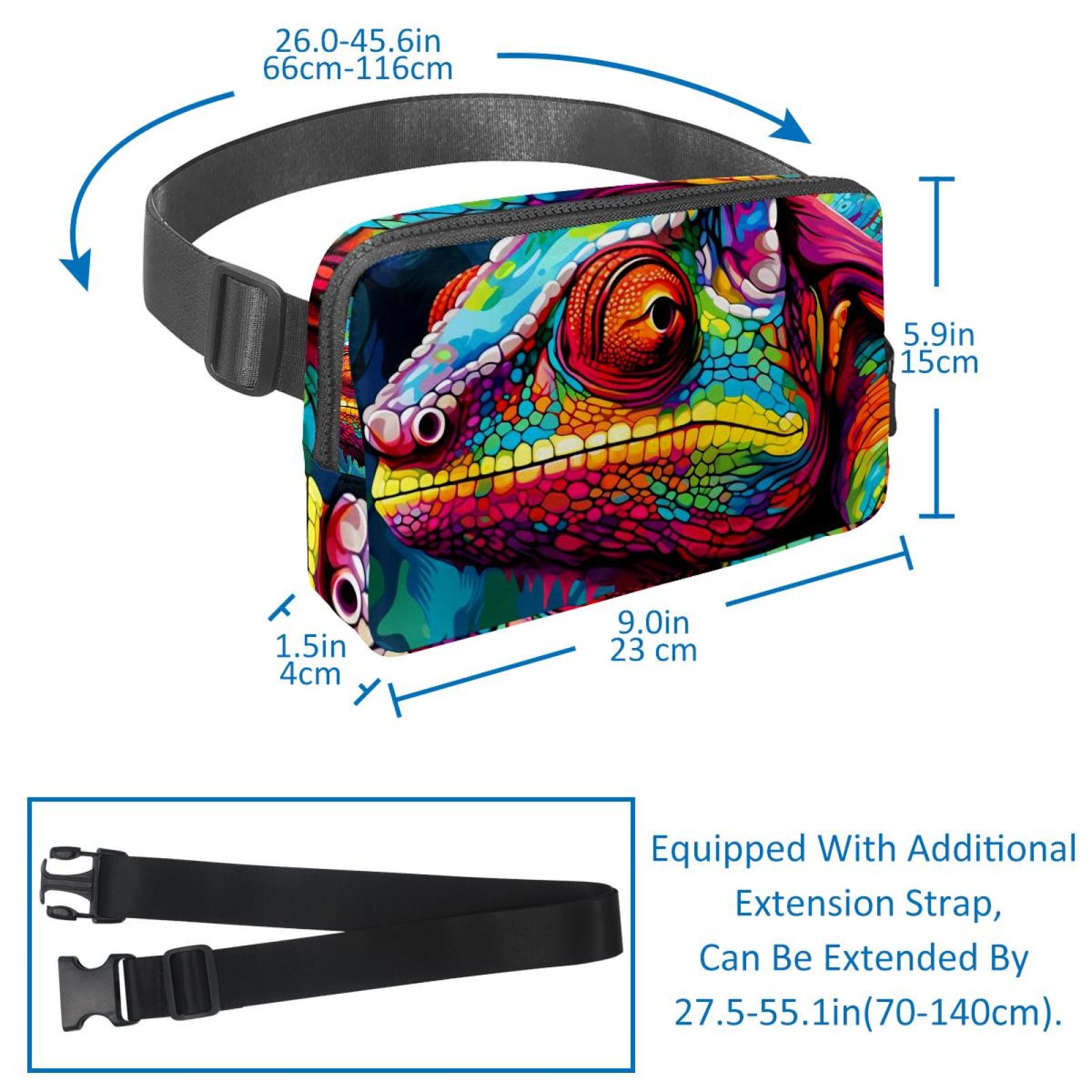 Chameleon Running Belt Waist Bag Fanny Packs, Lightweight Adjustable with Extension Strap, Unisex