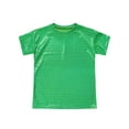 thumbnail image 4 of TiaoBug Kids Girls Boys Shiny Metallic Jazz Hip Hop Modern Ballet Dance Tops Short Sleeve T-Shirt Green 160, 4 of 7