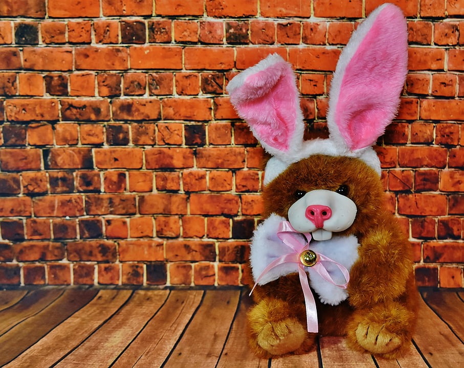 Funny Teddy Easter Happy Easter Rabbit Ears-20 Inch By 30 Inch Laminated Poster With Bright