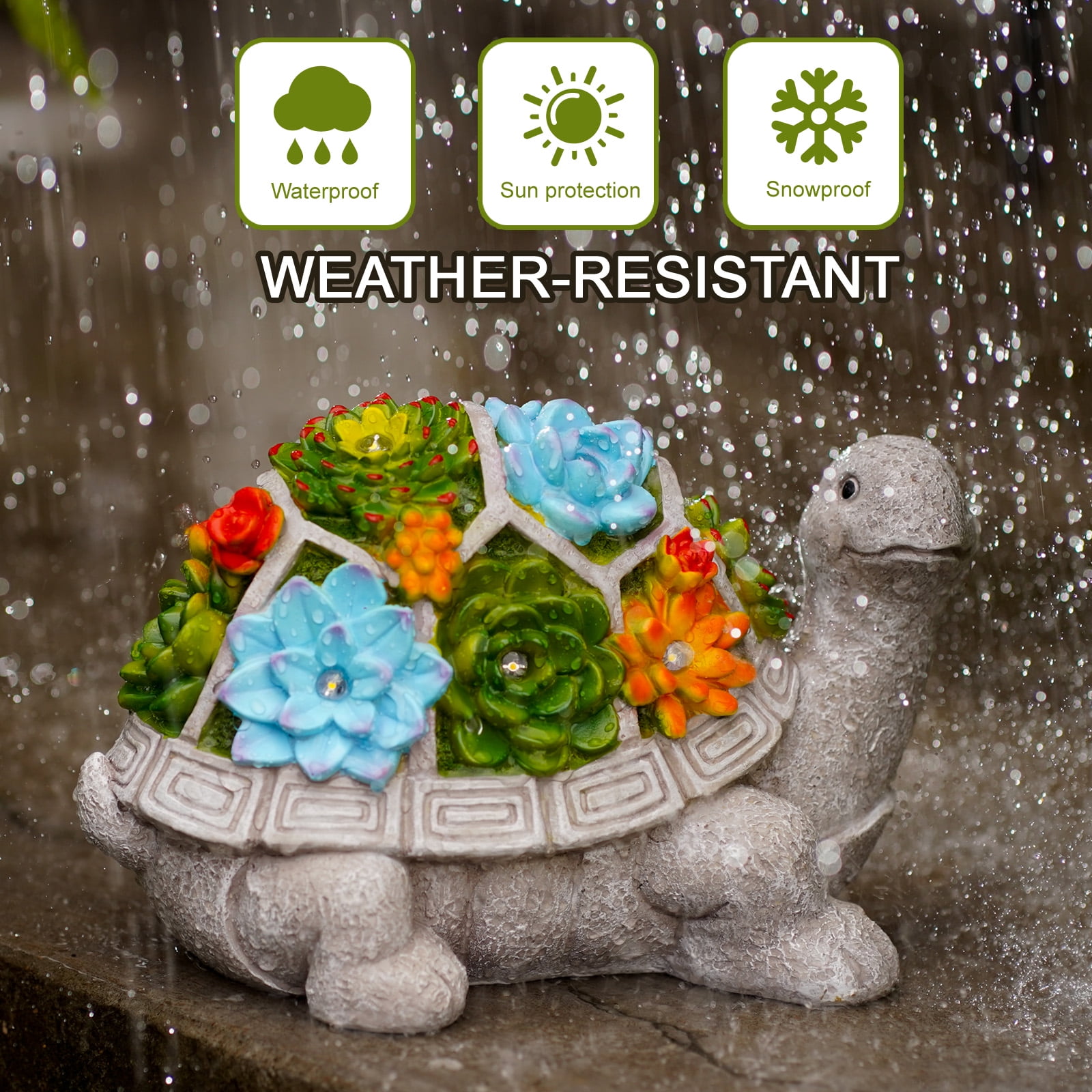 Solar Turtle Garden Statue with Succulent & 7 LED Lights, 4.52 Inch UV Resistant Outdoor Lawn Patio Balcony Yard Decor, Gift for Mom Grandma Women