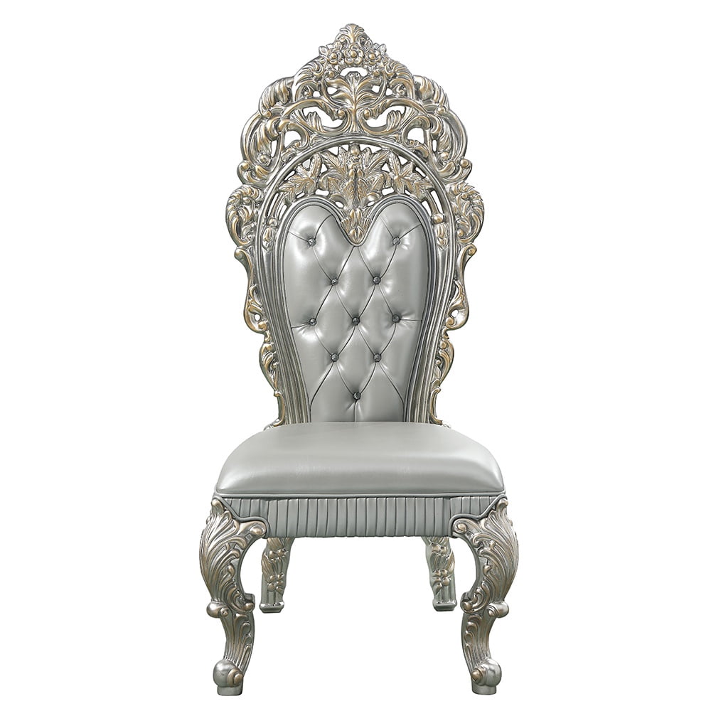 Acme Sandoval SIDE CHAIR (SET-2) Beige Synthetic Leather & Champagne Finish