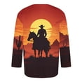 thumbnail image 4 of QUNYINEY Orange T Shirts for Man Casual 3/4 Sleeve Western Cowboys Crew Neck Tops Loose Pullover Men's Shirts, 4 of 5
