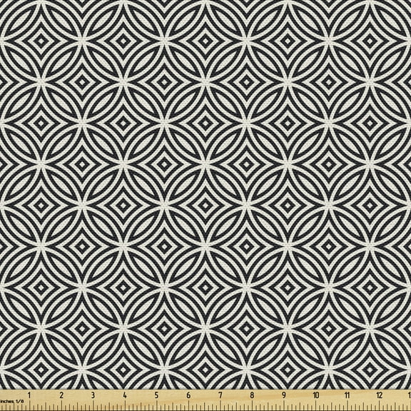 Ambesonne Circles Fabric by the Yard Upholstery, Geometric Latticework, 5 Yards, Black and White