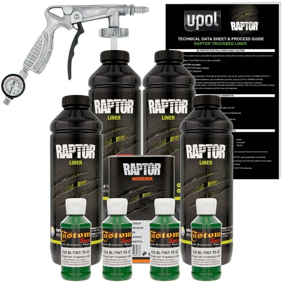Raptor Emerald Green Urethane Spray-On Truck Bed Liner Spray Gun, 4 Liters