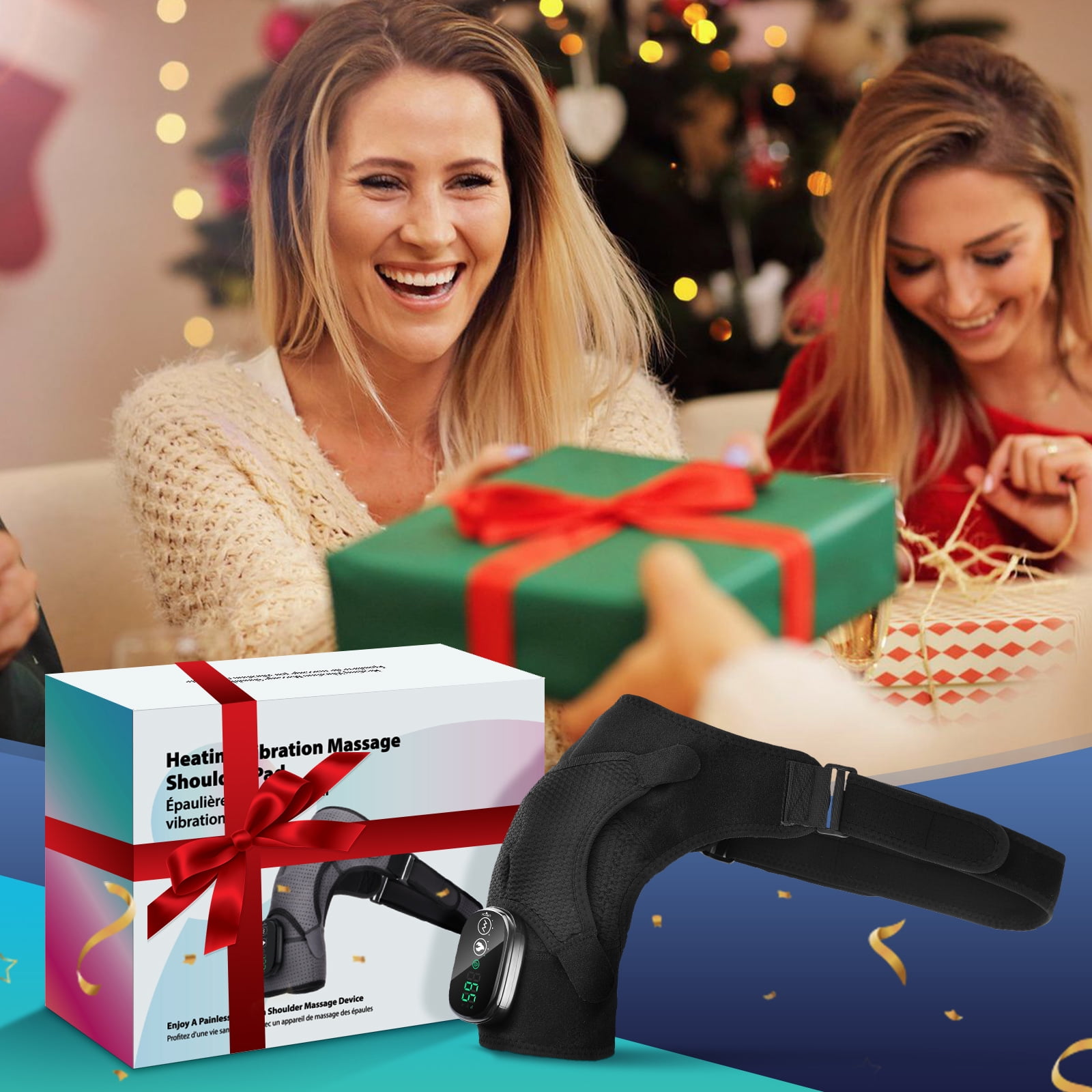 Heating Vibration Massage Shoulder Pad With Digital Display Controller 3-Speed Heating 3-speed Vibration Massage Portable Shoulder Massage Equipment Relieve Shoulder and Neck Pain USB Charging, Black