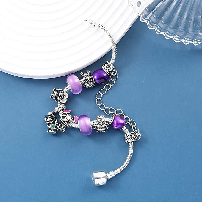 Anime Stitch Charm Bracelet Jewelry - Ohana Means Family Anime Cartoon Charm Bracelet Gifts for Women Girl, Adult Unisex, Size: Medium, Blue
