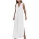 thumbnail image 1 of Vestido largo sin mangas con cuello en V para mujer: color liso, estilo boho, abertura delantera, mezcla de poliéster y spandex, largo hasta el tobillo, para verano, 1 of 8