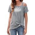 thumbnail image 4 of DODOING Women's Shirts Cold Shoulder Tops Twist Knotted Tops Casual Tunic Shirts Pullover Tops Crew Neck Blouse, 4 of 8