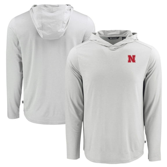 Men's Cutter & Buck Gray Nebraska Huskers Coastline Epic Comfort Eco Recycled Long Sleeve Hoodie T-Shirt