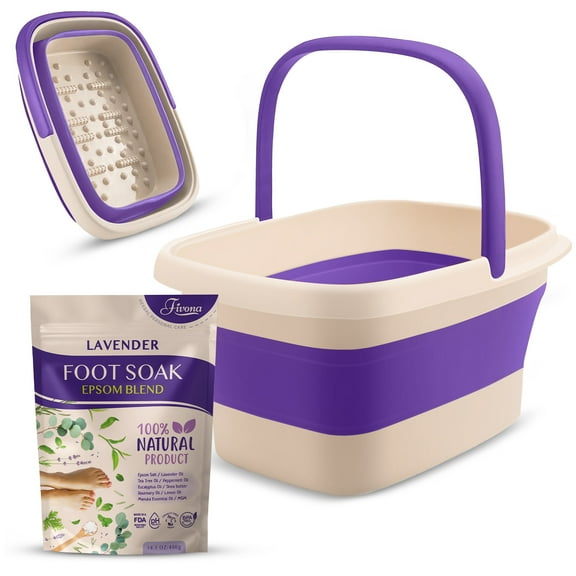 Fivona Foot Care Kit 2 in 1 - Foot Soak Blend with Epsom Salt, Lavender and Essential Oils - Expandable Foot Soak Basin