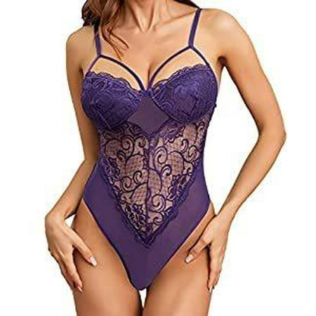 

Sexy Lace Lingerie Teddy V-Neck Bodysuit Mesh Hot Ladies Underwear