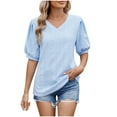 thumbnail image 1 of Tops de Color Sólido para las Mujeres Hueco Plisado Manga Corta con Cuello en V Suéter de Moda, 1 of 8