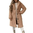 thumbnail image 2 of FAOWME Women's Fuzzy Coat Long Sleeve Lapel Solid Color Buttons Comfortable Thickened Warm Jacket For Autumn Winter Daily Wear Khaki Xl, 2 of 5