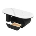 thumbnail image 3 of GZXS 47.24-Inch Coffee Table with Storage Drawer & Open Shelf, Modern Oval Center Table with White Marbling Top and Black Metal Base, for Living Room, Small Space, 3 of 8