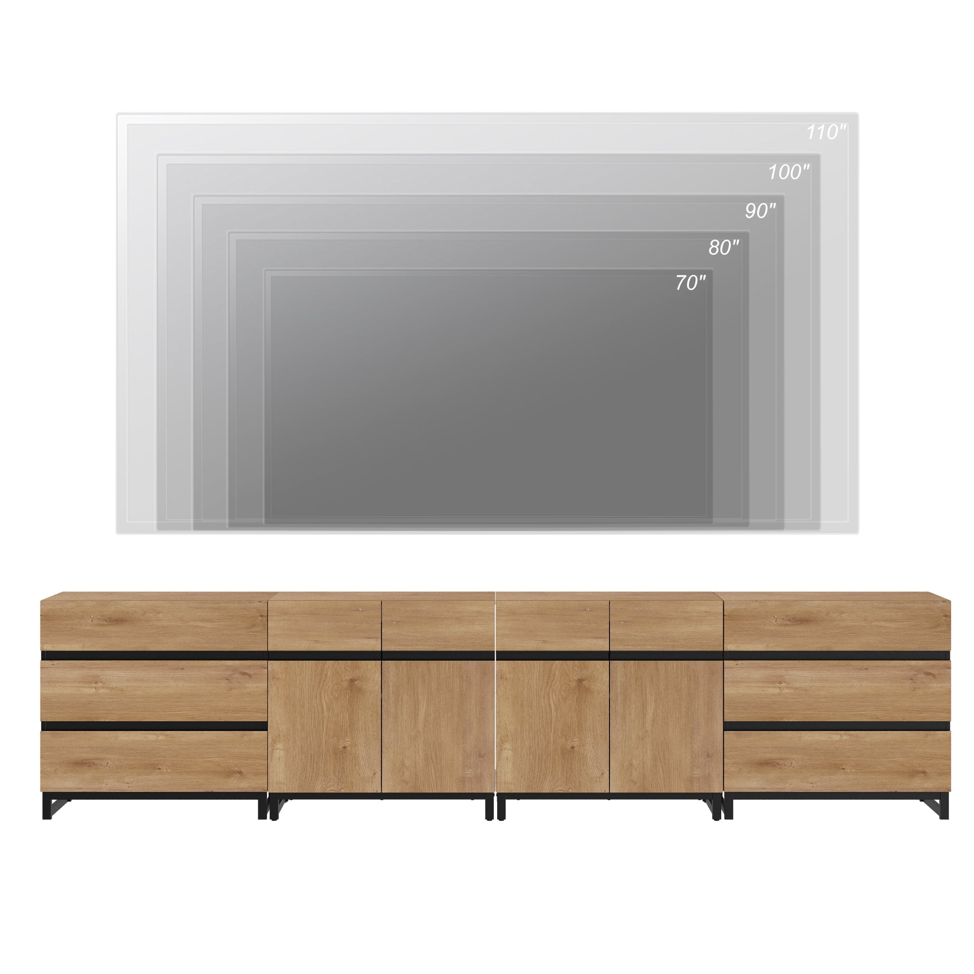 Modern TV Stand For Tvs Up To 120 Inches, 4-In-1 Entertainment Console With 6 Drawers And Adjustable Shelves, Media Cabinet For Living Room Or Bedroom,Oak