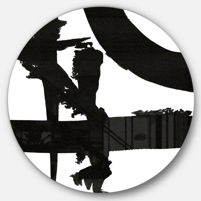 Designart 'Black & White Crossing Paths I' Geometric Metal Circle Wall Art