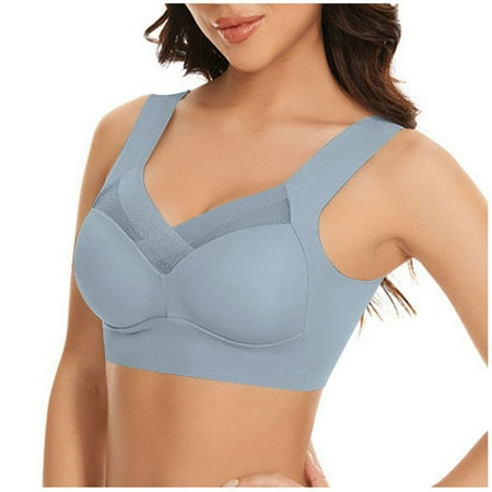 Christmas Clearance Under $5.00 Ganfancp Bras for Women Strapless Lace Vest Underwear With Thin Side Collection and Daily Bra Blue L # Prime Day
