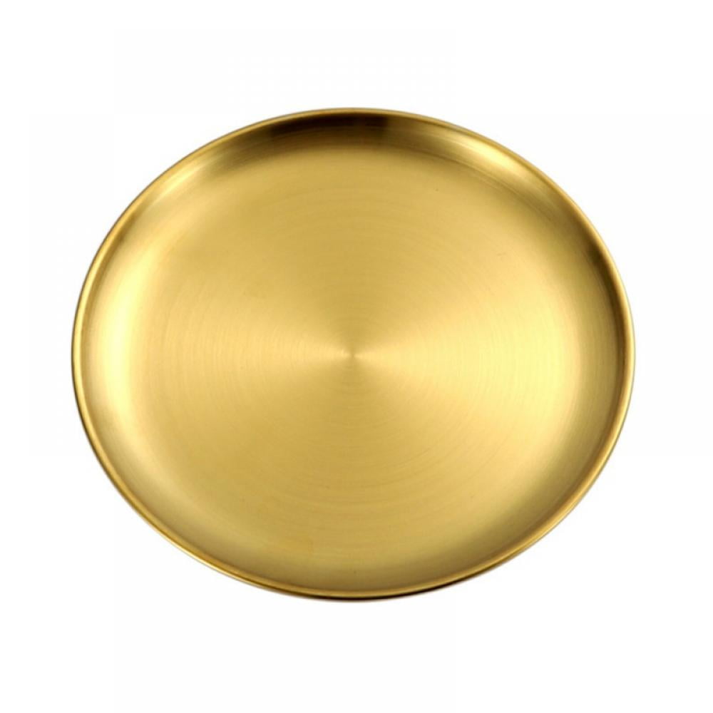 Round Gold Serving Tray Plate Stainless Steel Dinner Plates Reusable