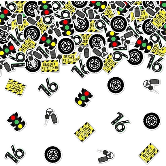 Driver License 16th Birthday Decorations - 200PCS Confetti, Speed Limit 16, Officially a Driver Signs, Multicolored Paper Confetti