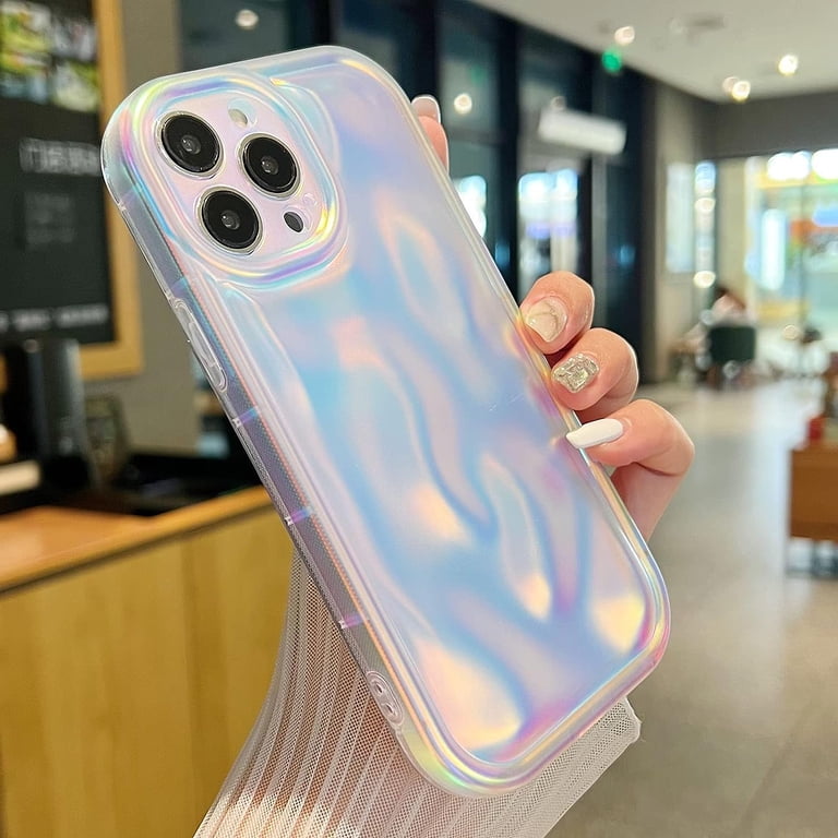 JANDM Custodia IPhone 13 Pro Max Con Motivo 3D Wave Bubble - Cover Morbida Glitter Argento Cromato, Antiurto, Per Donne E Ragazze