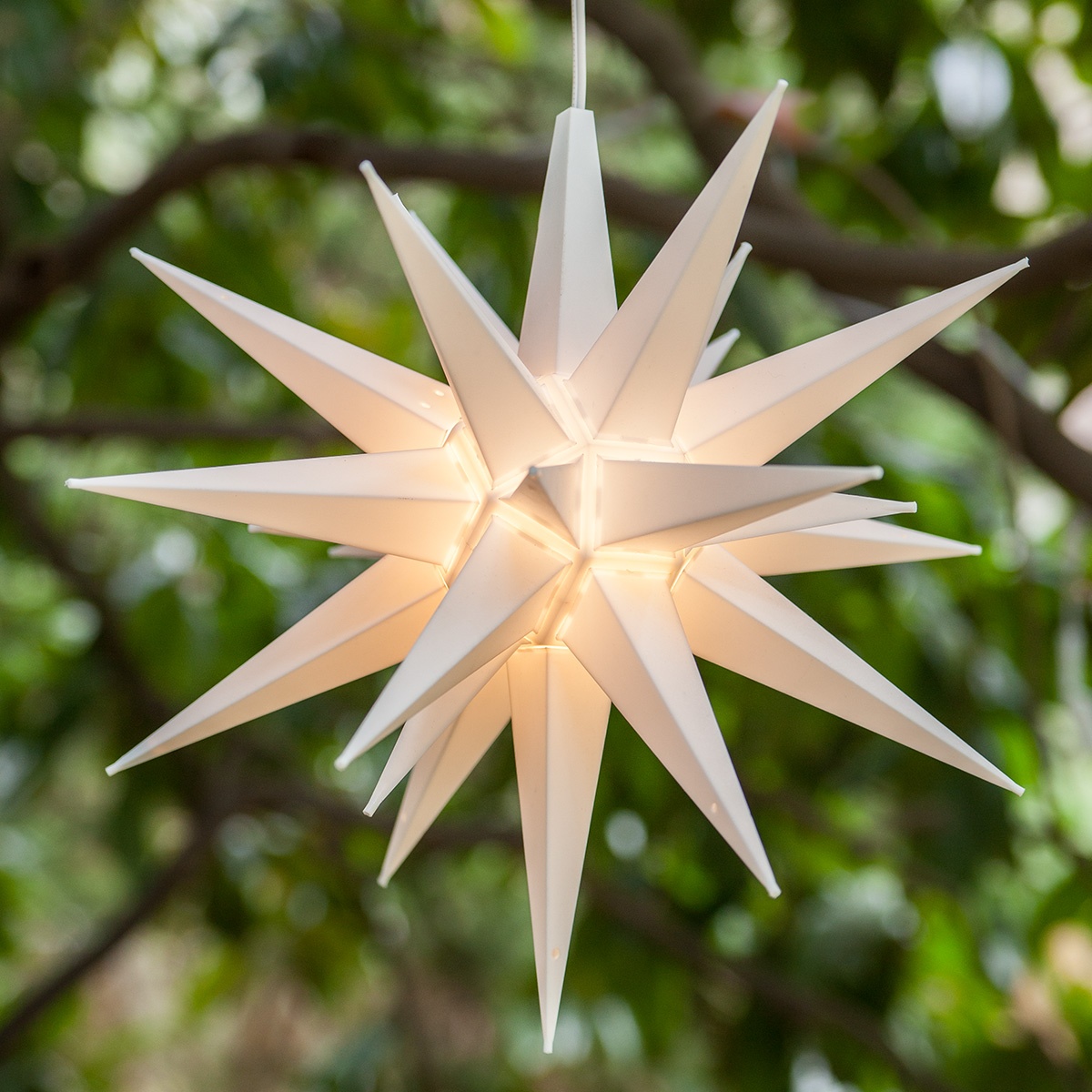 Kringle Traditions 14” White Moravian Star Christmas Star Light, White Christmas Star Outdoor 