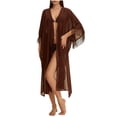 thumbnail image 2 of SwiftWear Women's Sheer Mesh Chiffon Kimono Robe Long Sleeve Fringe Trim Bathrobe, Elegant Open Front Cover Up Loungewear Valentine's Day Gifts for Her (Single Robe Only), Coffee, 2 of 8