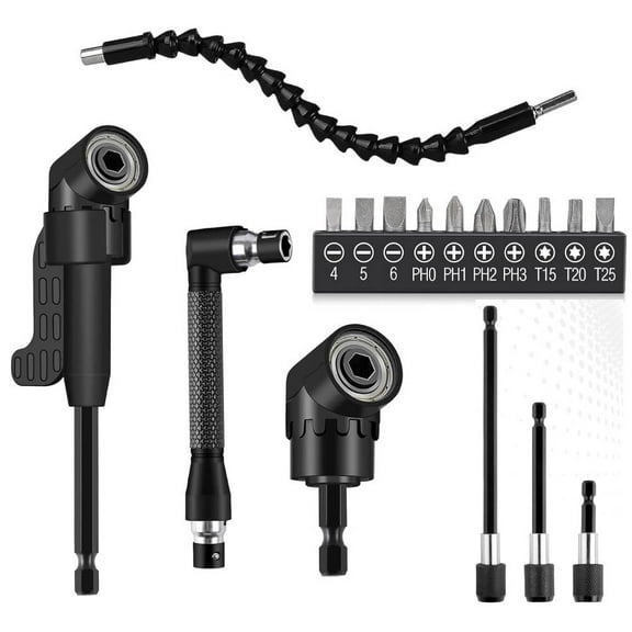 17-Piece Angle Screwdriver Attachment, 105° Angle Attachment for Cordless Screwdriver, Angle Screwdriver Set with L Key, 3 Hex Shank, Bit Holder Extension, Angle Drill Attachment for Construction