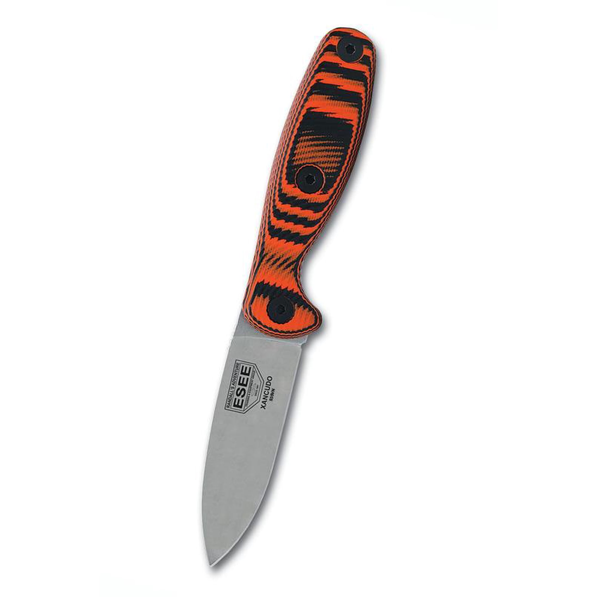 ESEE Knives Xancudo Fixed Blade Knife 3 Drop Point CPM S35VN Stonewashed Blade G-10 Handle Black/Orange