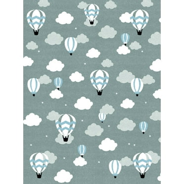 Kids Baloon Grey and Blue Flat Pile Area Rug