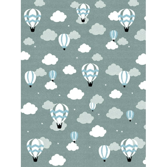 Kids Baloon Grey and Blue Flat Pile Area Rug