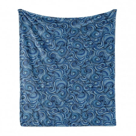 

East Soft Flannel Fleece Throw Blanket Zentangle Style Circles Swirling Lines Ornate Exotic Tribal Cozy Plush for Indoor and Outdoor Use 60 x 80 Pale Blue Navy Blue by Ambesonne
