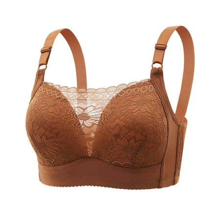 

Wyongtao Black and Friday Deals Front Close Bra for Women Plus Size Push Up Wirefree Bra Seamless Lace Comfort Underwear Brown M