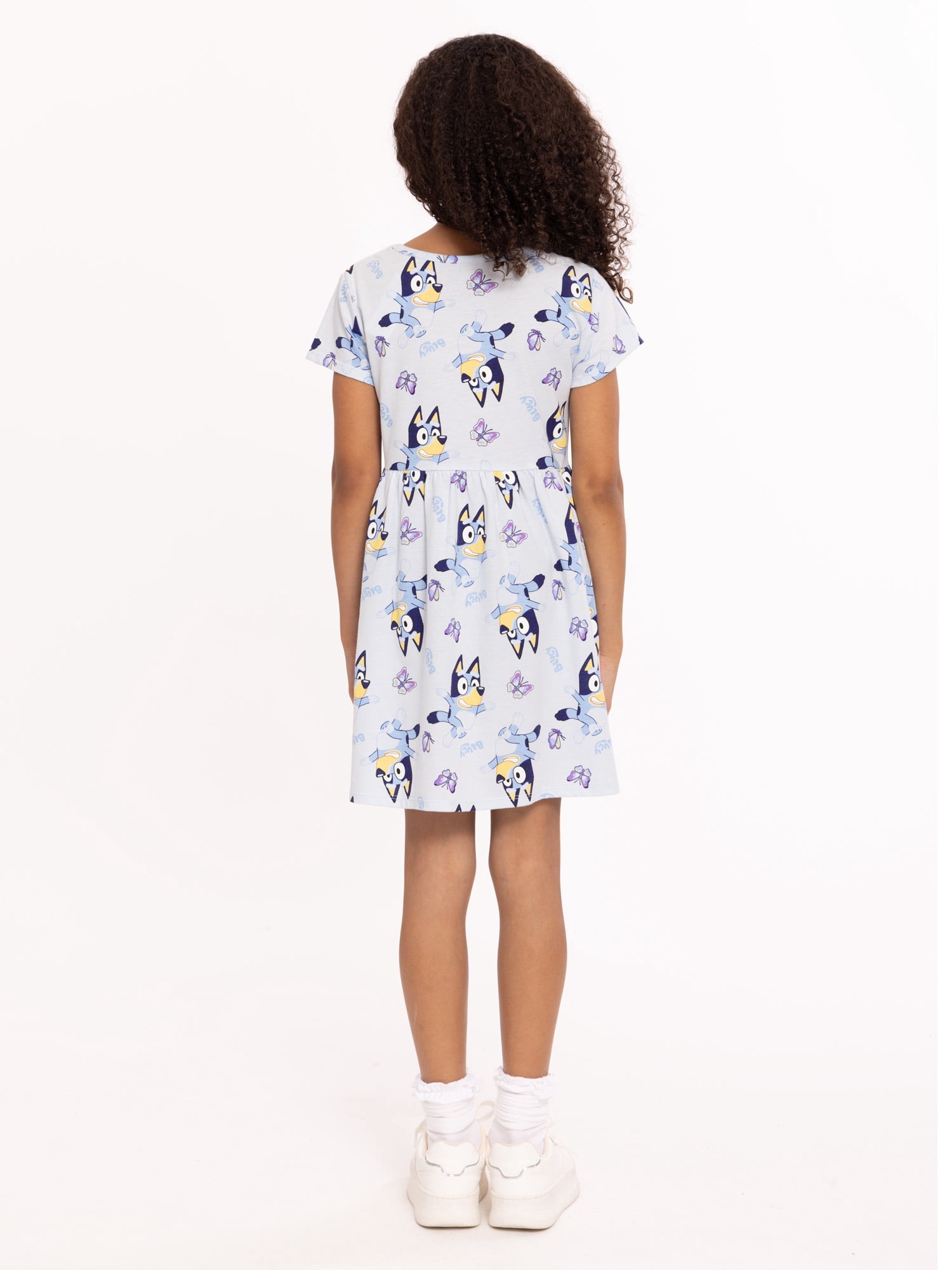 Bluey Girls Allover Print Dress with Short Sleeves, Sizes 4-12
