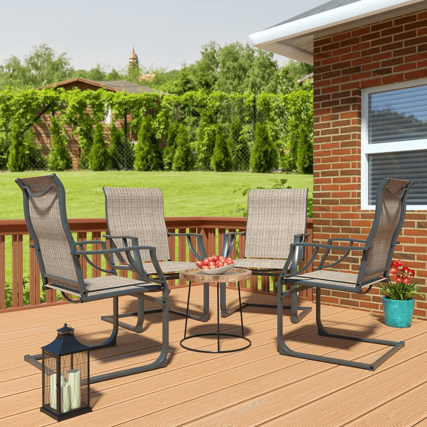 Amopatio Patio Chairs Set of 4, Outdoor Dining Chairs for All Weather, Breathable Garden Outdoor Furniture for Backyard Deck