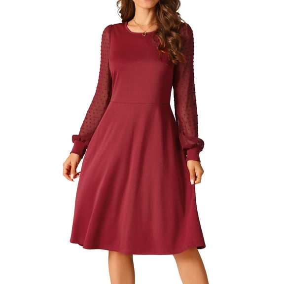 DARING DIVA Long Sleeve Round Neck Cocktail Dress S Wine Red