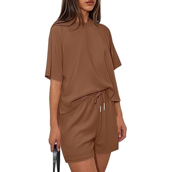 PRETTYGARDEN Women's 5 Piece Lounge Sets Short Sleeve Shirts Casual Tops Shorts Matching Clothing Summer Airport Outfits