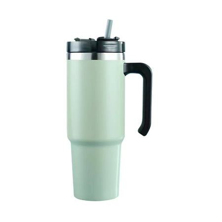 

EDFRWWS 30oz Drinkware Water Bottle Portable Coffee Straw Mug with Handle (Green)