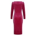thumbnail image 5 of Levmjia Women Dress Casual Velvet V Neck Slim Fit Long Sleeve Solid Color Soft Polyester Elegant Evening Party Date Daily Party Wear, 5 of 6