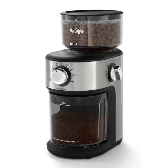 Molinillo de Café Mr. Coffee para Prensa Francesa, Goteo y Espresso | Molino de Café Apagado Automático de Acero Inoxidable 18 Tazas
