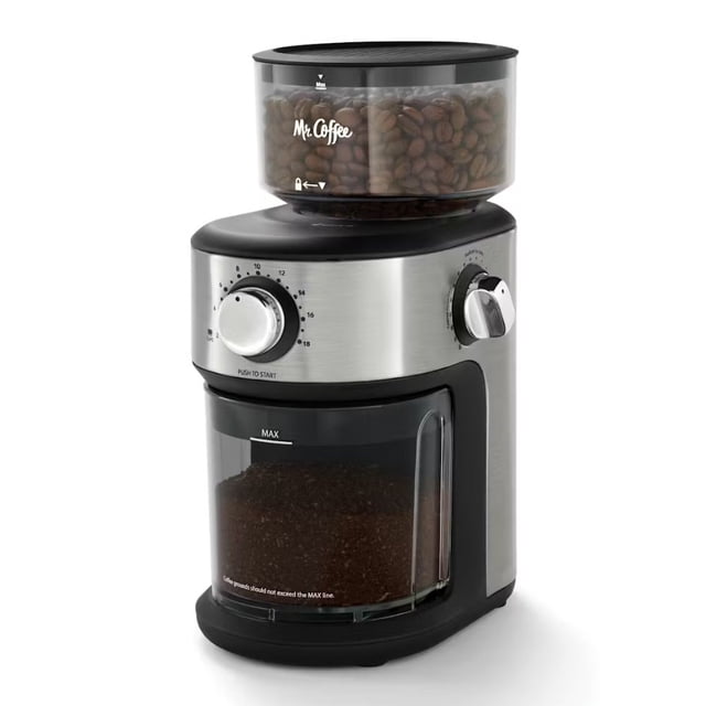 Molinillo de Café Mr. Coffee para Prensa Francesa, Goteo y Espresso | Molino de Café Apagado Automático de Acero Inoxidable 18 Tazas