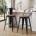 thumbnail image 5 of Aklaus Swivel Metal Bar Stools 26 inch Swivel Counter Height Barstools Set of 2 Modern Farmhouse Bar Chairs with High Backs and Large Wooden Seat for Kitchen Island Dining Room Matte Black, 5 of 9