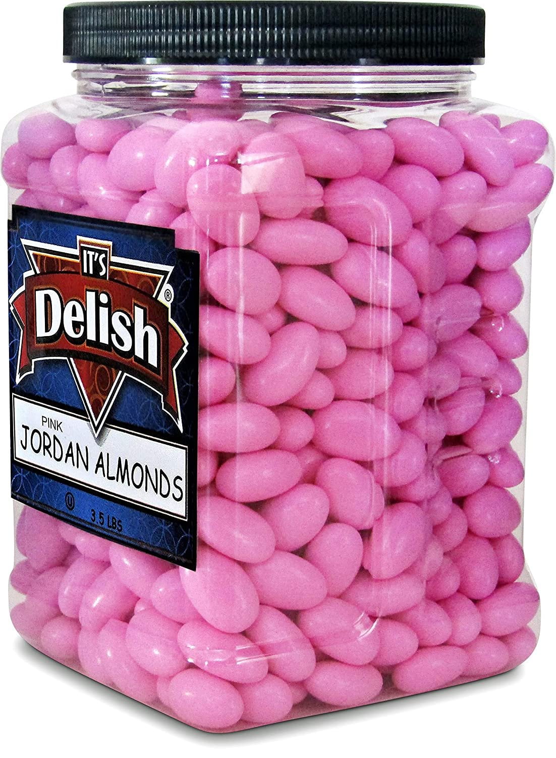 Pink Jordan Almonds by Its Delish, 3.5 lbs Jumbo Container  Bulk Candied Almond Nut with Sweet Hard Candy Coating - Mothers Day, Weddings Bridal Showers, Baby Girl Theme Party Favors - Vegan & Kosher