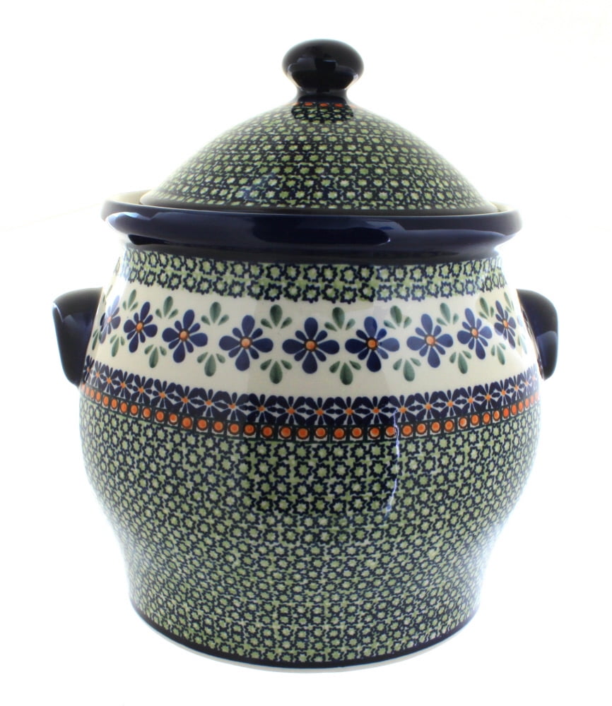 Blue Rose Polish Pottery Mosaic Flower Cookie Jar