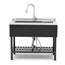 Stainless Steel Utility Sink w/ Pull-out Faucet, Freestanding Sink for Kitchen