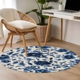 thumbnail image 4 of Round Rugs 3Ft, Navy Blue Botanical Peony Round Area Rug Washable Indoor Throw Carpet, Vintage Floral Blossom Small Non Slip Circle Rug for Bedroom Living Room Home Decor Aesthetic, 4 of 8